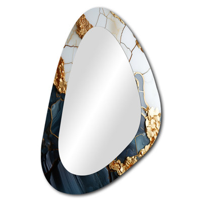 Farwell Gold and blue geode art  IV - Liquid Ink Asymmetrical Large Wall Mirror, Gold Unique Shape Decorative Mirror, Printed Metal Art