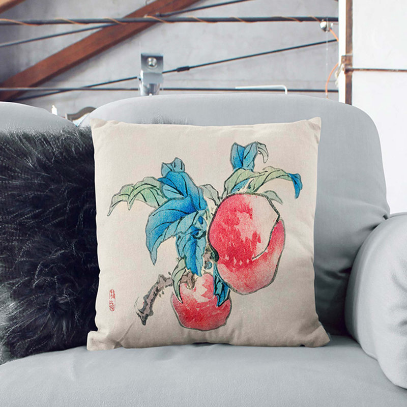 Peaches by Kono Bairei Cushion with Filling, 40cm H x 40cm W x 15cm D