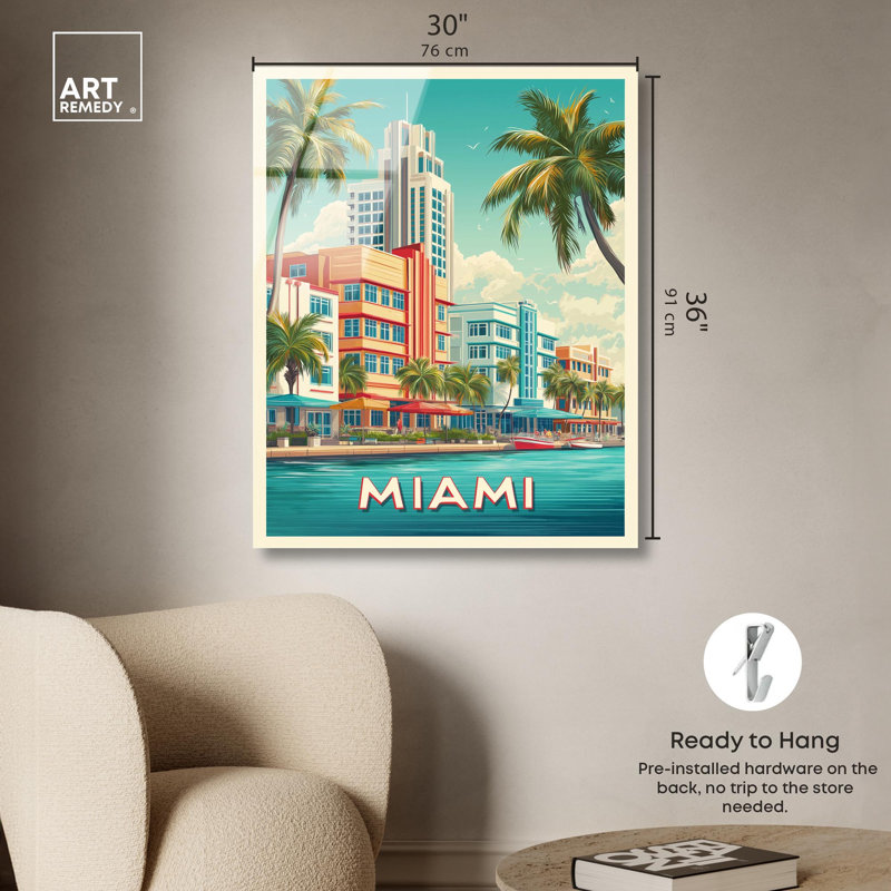 «Miami Deco I», reproduction acrylique sur toile par Art Remedy, H 36 po x l 30 po
