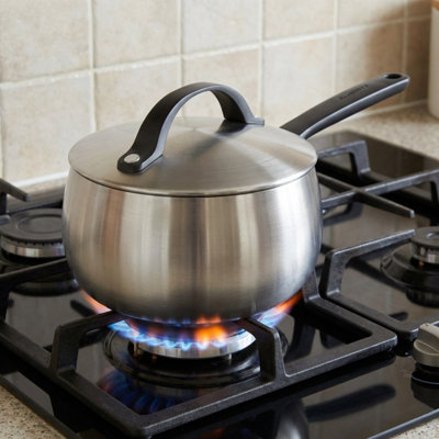 BergHOFF Belly Tri-Ply 18/10 Stainless Steel 6" Saucepan with Lid, Smokey Black