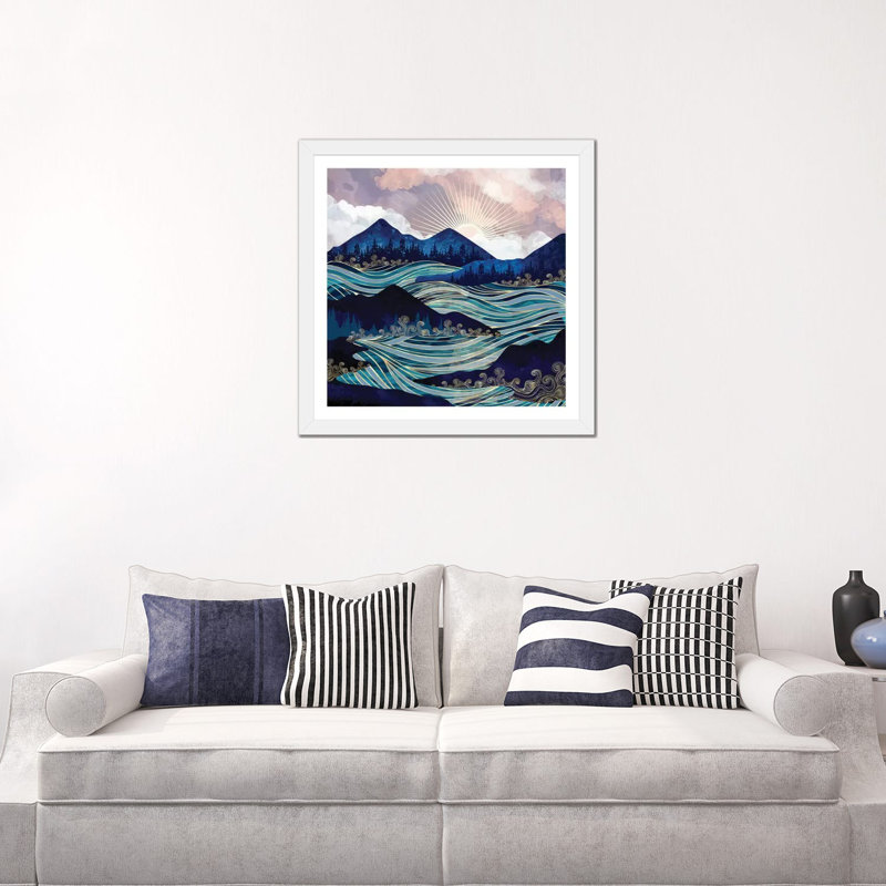 Ocean Sunrise - impression d'art graphique, Papier encadré blanc, Blanc, H 24 po x l 24 po x p 1 po
