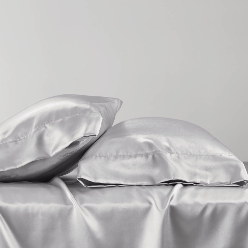 King Gray Satin Polyester Sheet Set with Pillowcases