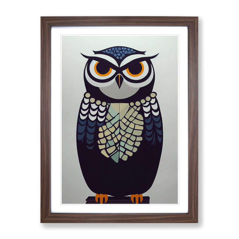 Mysterious Owl - Single Picture Frame Print, 46cm H x 34cm W x 2cm D, Walnut