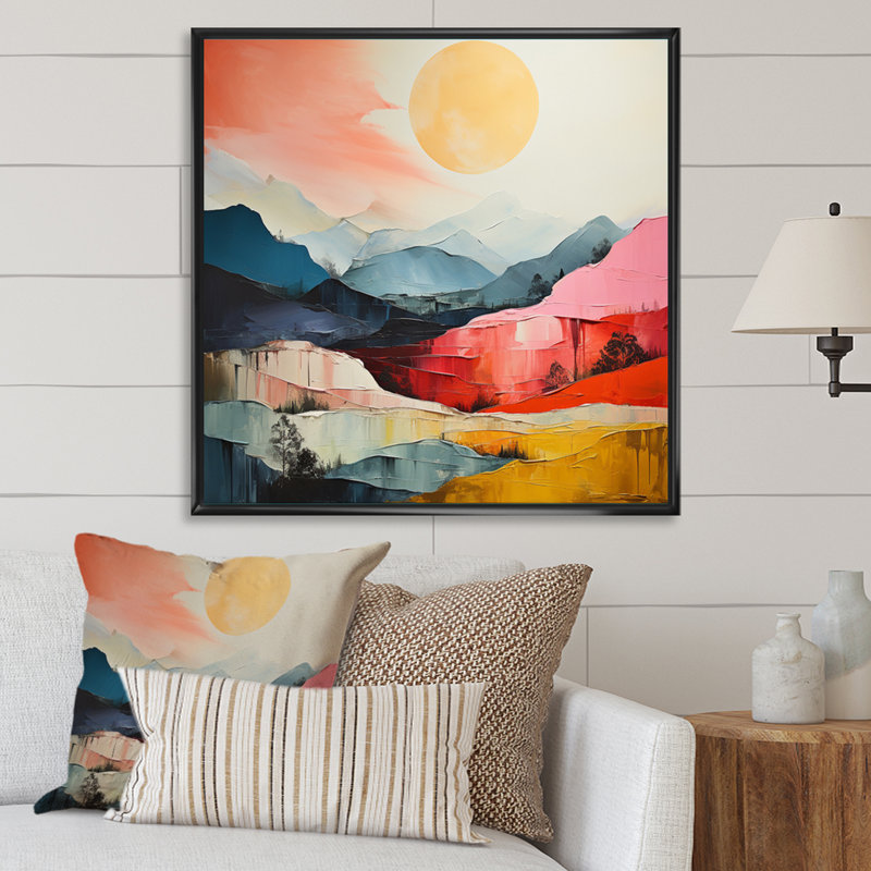 " Pastel Bold Sunset Landscape I ", Black Floater Framed, 16" H x 16" W x 1" D
