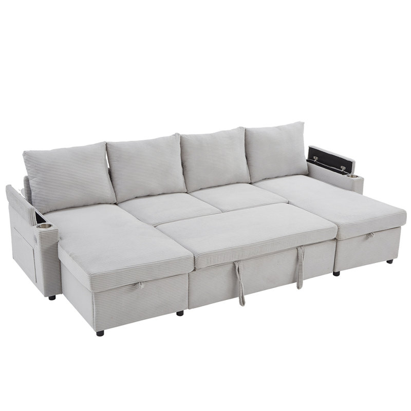 Canapé rembourré avec chaises longues de rangement, Gris