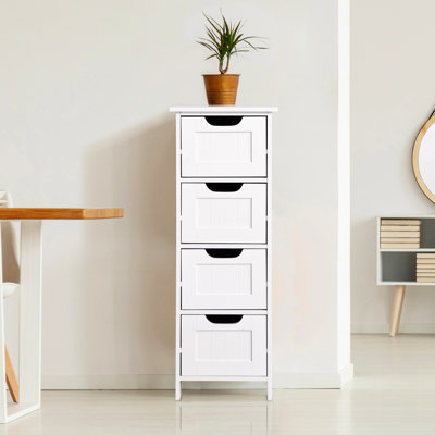 White Freestanding Multipurpose Cabinet With Functional Drawer Systems For Various Spaces Bathroom Ample Space Essentials