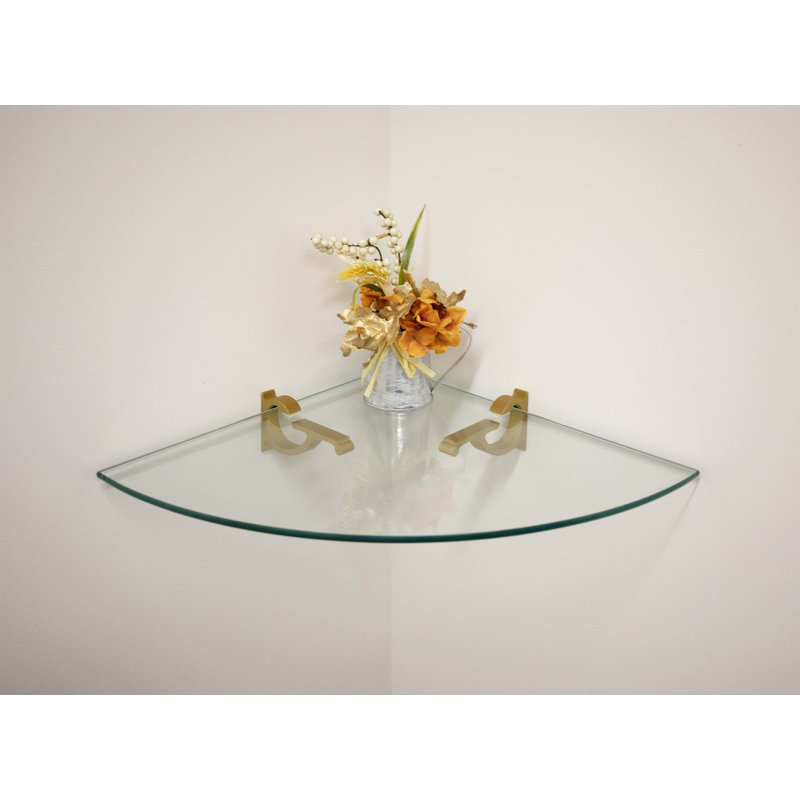 Glass Corner Shelf, Brass