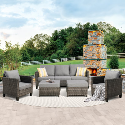 Premium All-Weather Wicker 5 - Person Patio Conversation Set with Cushions