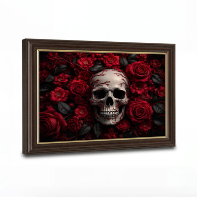Toile grise grise entourée de roses rouges et d'art d'Halloween sur toile noire
