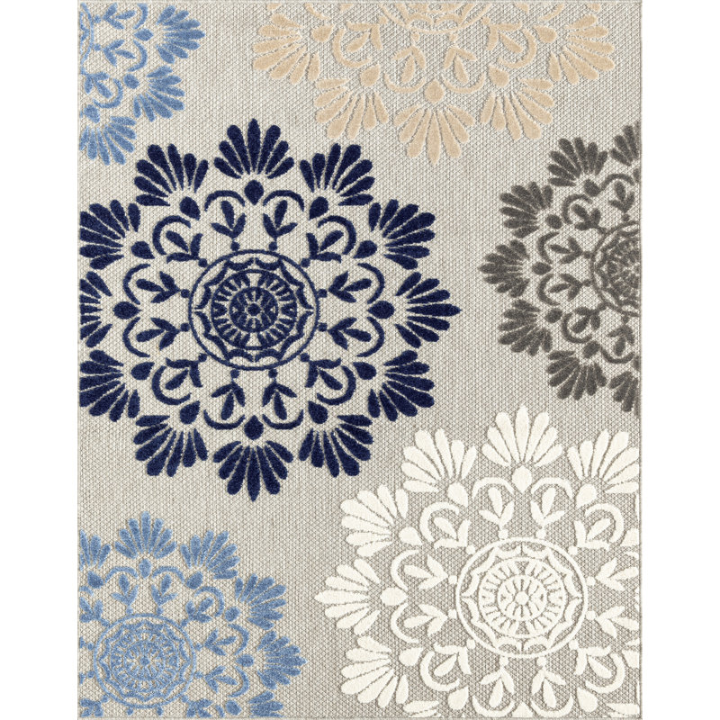 Fruitvale Floral Water Resistant Indoor Outdoor Rugs for Patios, Deck, Porch or Entryway, Rectangle 5'3" x 7'3"