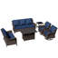 Ensemble de conversation d'extérieur pour 7 personnes avec table de foyer au propane 2 en 1, 2 chaises pivotantes et coussins bleus-1252192388