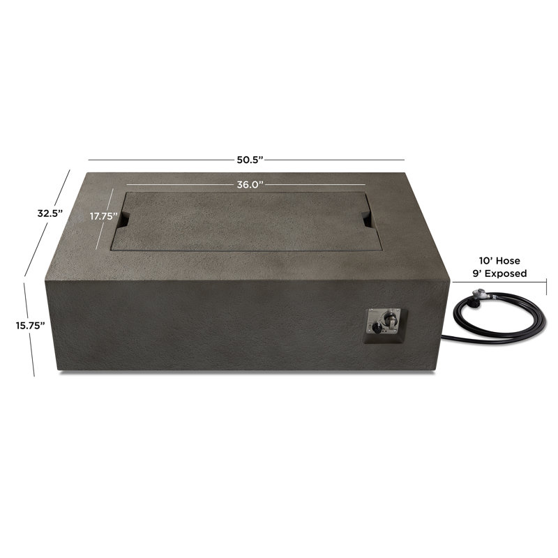 BALTIC Concrete Fire Pit Table with Lid, Glacier Gray, Propane, 15.75" H x 50.5" W x 32.5" D