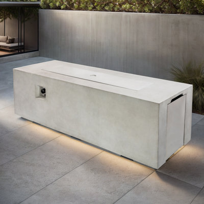 Grande table de foyer d'extérieur en béton 70 po, 60000 BTU, propane, rectangulaire