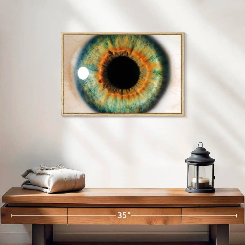 Green Eye, 19" X 13", Floating Frame Natural Wood
