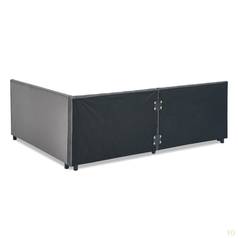 Twin Size Daybed With Twin Size Trundle Upholstered Tufted Sofa Bed, With Button On Back And Copper Nail On Waved Shape Arms