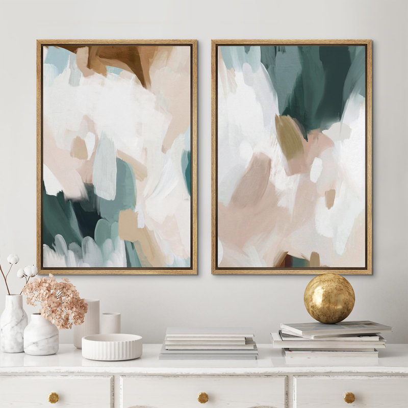 Aquarelle, pastel, blanc, motif bleu, illustrations abstraites, art moderne pour le salon, ensemble de 2 pièces encadrées sur toile