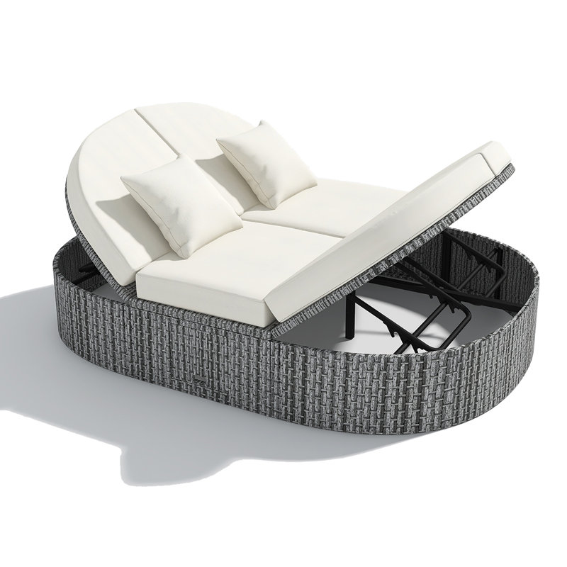 Lit de jour d'extérieur en osier de 55,3 po avec dossiers et coussins réglables, Beige / gris clair