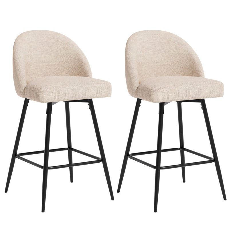 Swivel Bar Stools Set Of 2, Counter Height Bar Stools With Back & Metal Legs-Linen, Linen Chenille