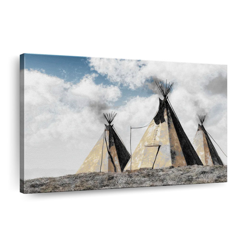 Tipis amérindiens sur toile, H 8 po x l 12 po x P 1 po