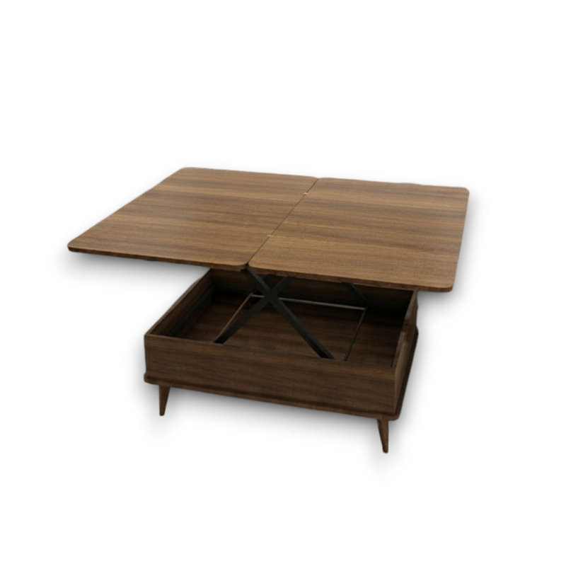 Table basse à plateau relevable avec rangement, Noyer