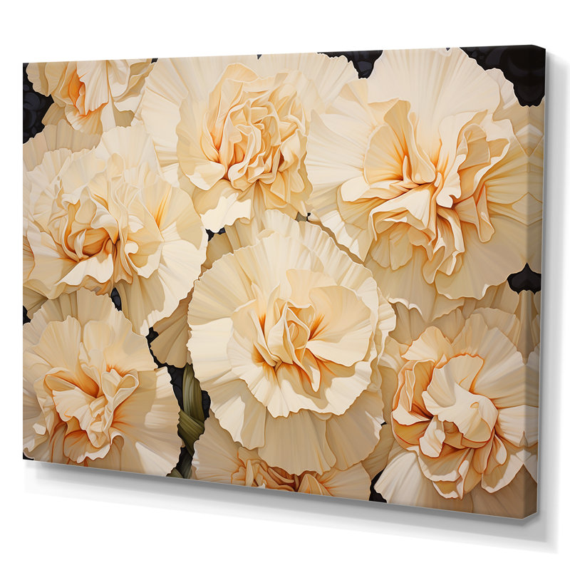 Arrangement d'œillets beiges sur toile, Toile tendue, H 30 po x l 40 po x P 1,5 po