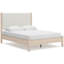 Grand lit Mooran, revêtement en polyester blanc, bois brun clair-118778051-118778050