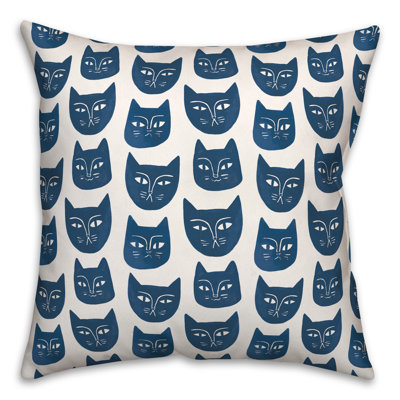 Blue Cat Face Pattern Throw Pillow