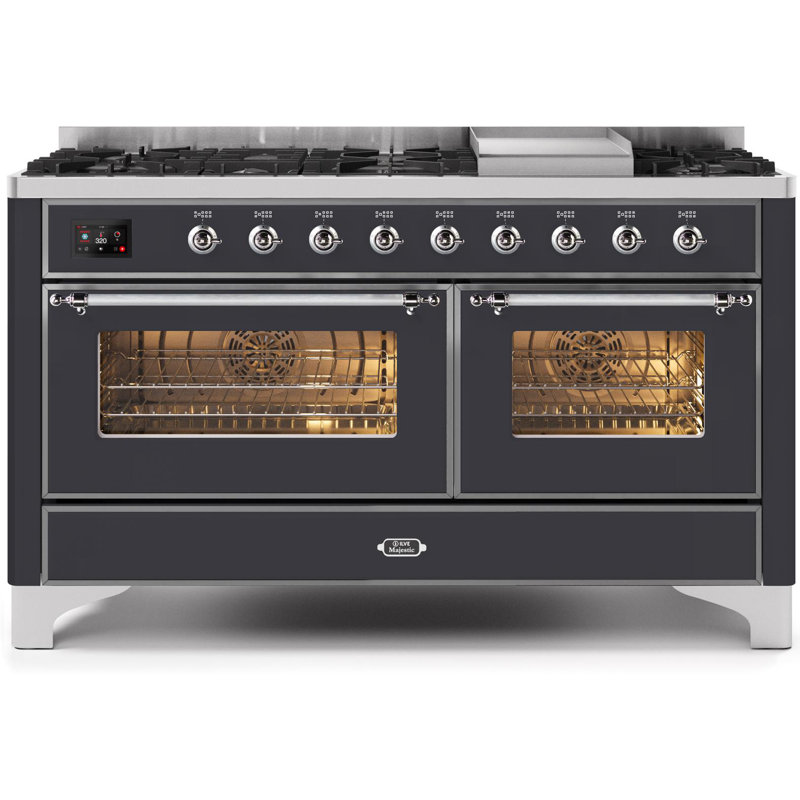 Majestic II 60" 5.02 cu. ft. Freestanding Dual Fuel Range with Griddle, White/Copper, Liquid Propane