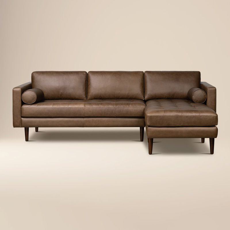 Napa Full-Grain Genuine Italian Leather Sectional, Right Hand Facing, Cocoa Brown Genuine Leather