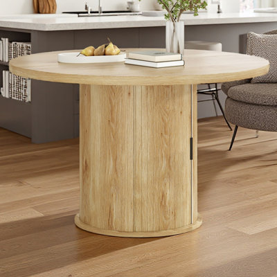 43" Round Dining Table For 4 People, Small Wood Kitchen Table With Sturdy Metal Base, Modern Round Dinner Table For Dining Room, Easy Assembly