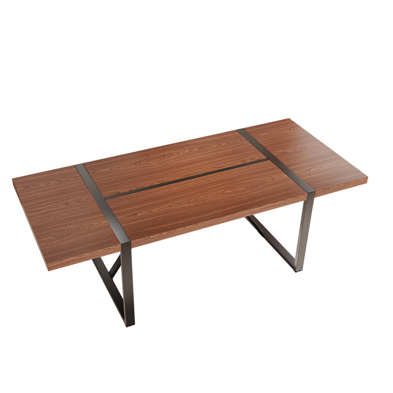 Table de salle à manger en bois 87 po avec pieds en métal noyer, Bois de noyer