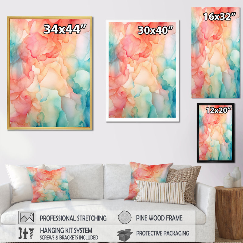«Orange and Teal Enchanted Spills», art mural abstrait sur toile, H 32 po x l 24 po x P 1 po, Cadre doré à une seule photo