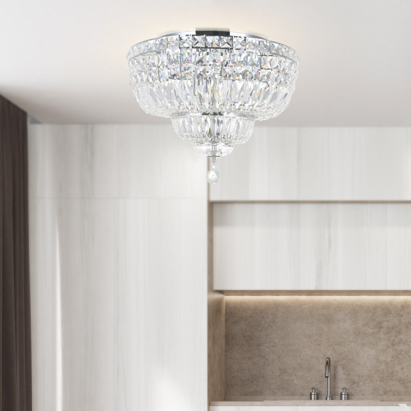 8 Light Flush Mount Ceiling Light – 20-Inch Wide Chrome Finish with Crystal Accents, Bright Ambient Lighting for Hallway, Kitchen, or Bedroom