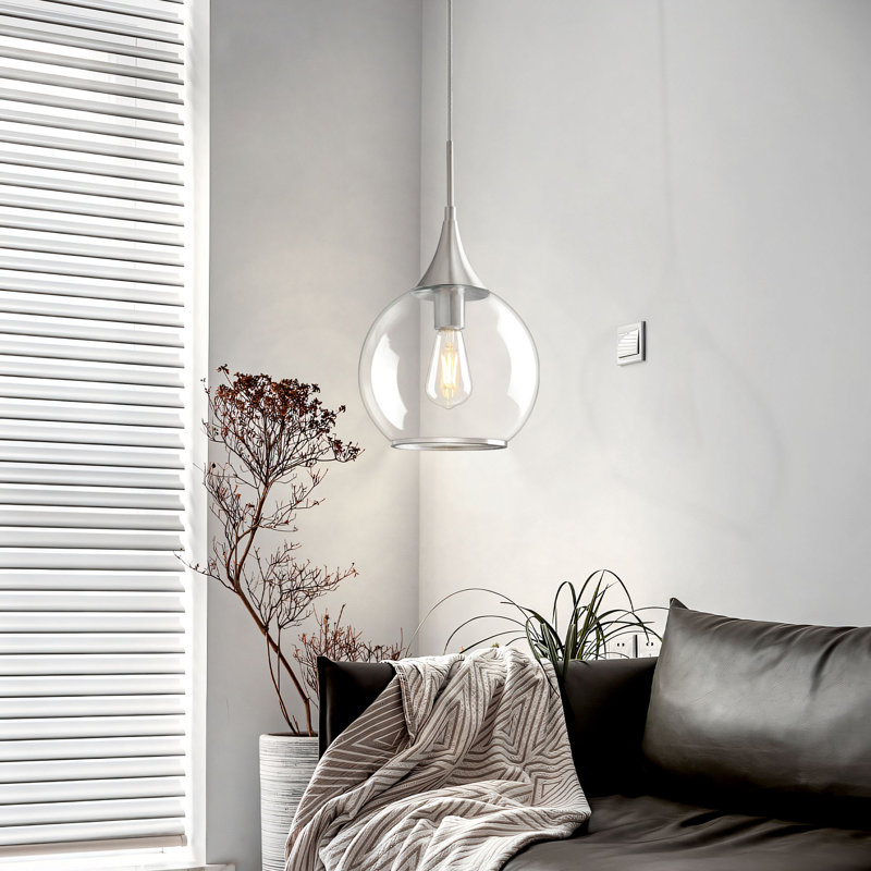Luminaire suspendu simple à 1 lumière avec verre transparent, Nickel brossé