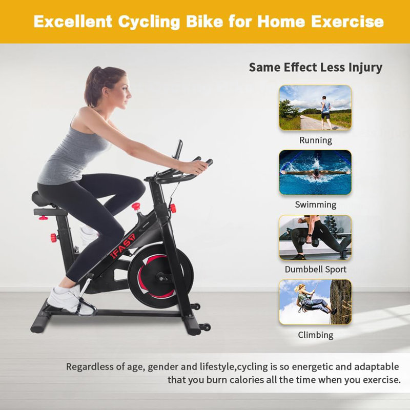 Vélo stationnaire noir d'intérieur pour vélo d'exercice avec moniteur ACL et coussin de siège confortable pour l'entraînement à domicile