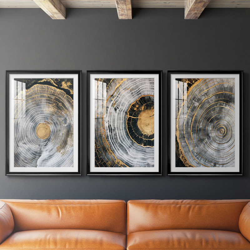 ABSTRACT Series CCXLVII  -Custom Framed  Premium Print W Matt - 3 Pieces, Black, 30" H x 63" W