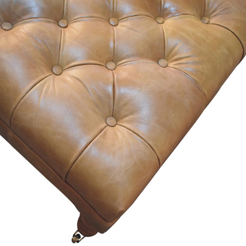 Seza Upholstered Ottoman, Light Brown, Oak