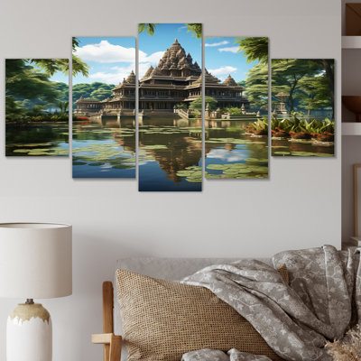 «Indian Art Temple Serenity I», reproduction d'art sur toile - 5 panneaux