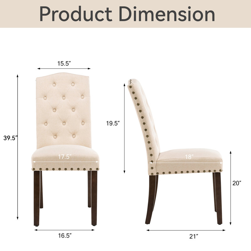 Beige Linen Tufted High Back Parsons Dining Chairs Set of 4