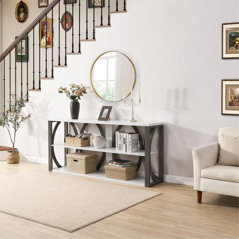 Table de bout industrielle à 3 niveaux avec table de rangement étroite à 3 niveaux, 70,87 pouces, avec rangement, Blanc