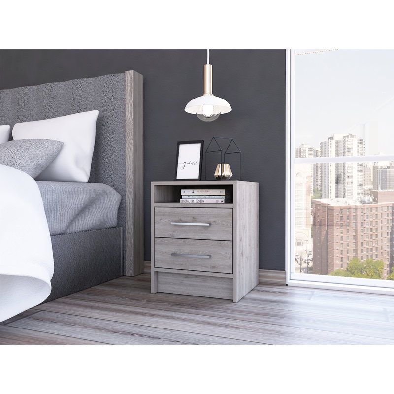 2-Drawer Nightstand, Light Gray