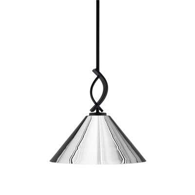 Cavella Stem Hung Mini Pendant Shown In Matte Black Finish With 14" Cone Metal Shade