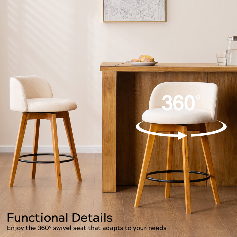Tabourets de bar 26 po avec chenille, 2, Chêne foncé