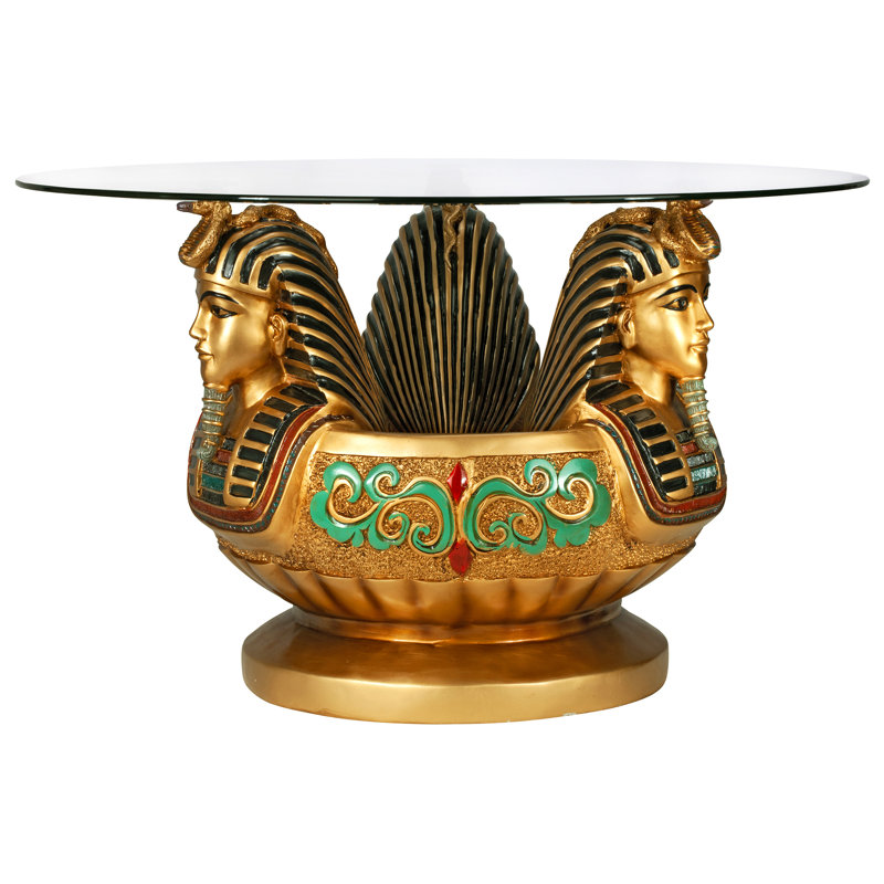 Clear Tempered Glass Round Table with Egyptian Figurine Base