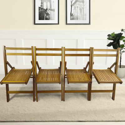 Foldable Solid Wood Chair (4) - Honey Color For Different Areas Folding 4 Chairs In Multiple Uses