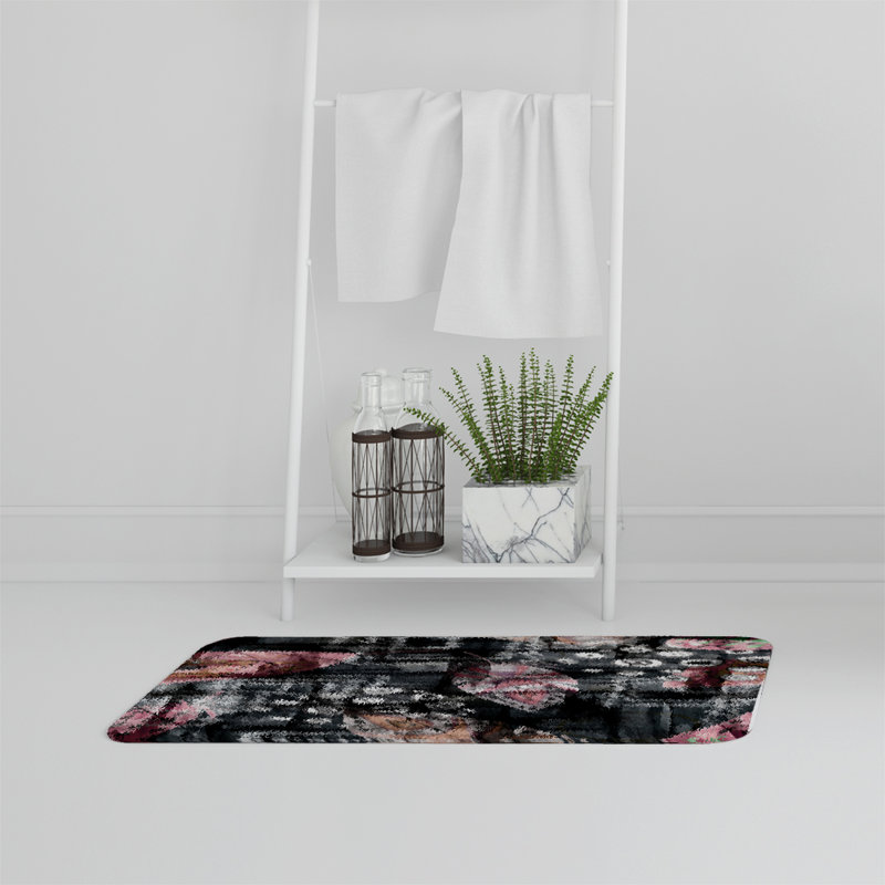 Pelfrey Memory Foam Non-Slip, No Pattern, Black/Pink, Abstract Geometric Fusion