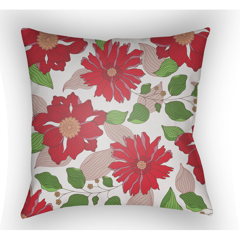 Moody Floral Floral Outdoor Throw Pillow, 20" H x 20" W x 4" D, Tangerine