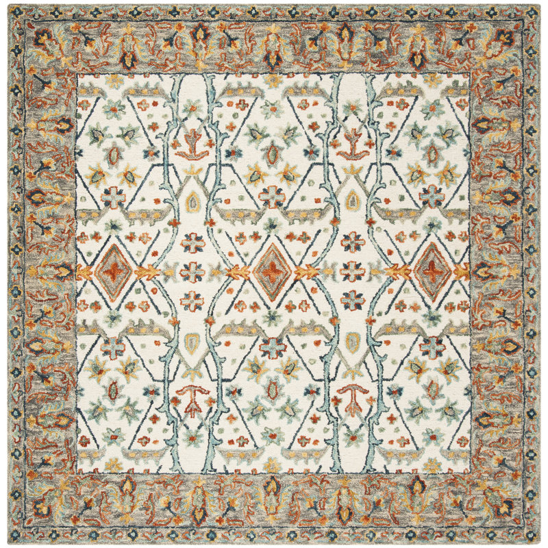 Vahakn Hand Tufted Wool/Cotton Rug in Blue/Ivory, Square 7'