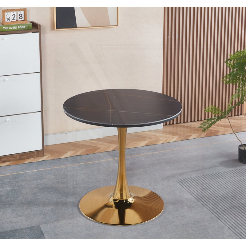 Table de salle à manger Mid-Century pour 2 à 4 personnes, H 28,74 po x L 31,5 po x l 31,5 po, Noir / doré