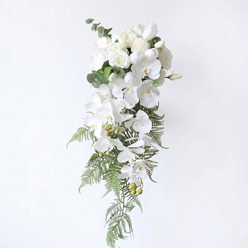 Bouquets de mariée pour la mariée, bouquets de mariage blancs de 15,7 pouces pour la fête de mariage